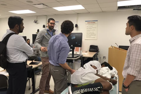 Med school faculty members work on their ultrasound skills 
