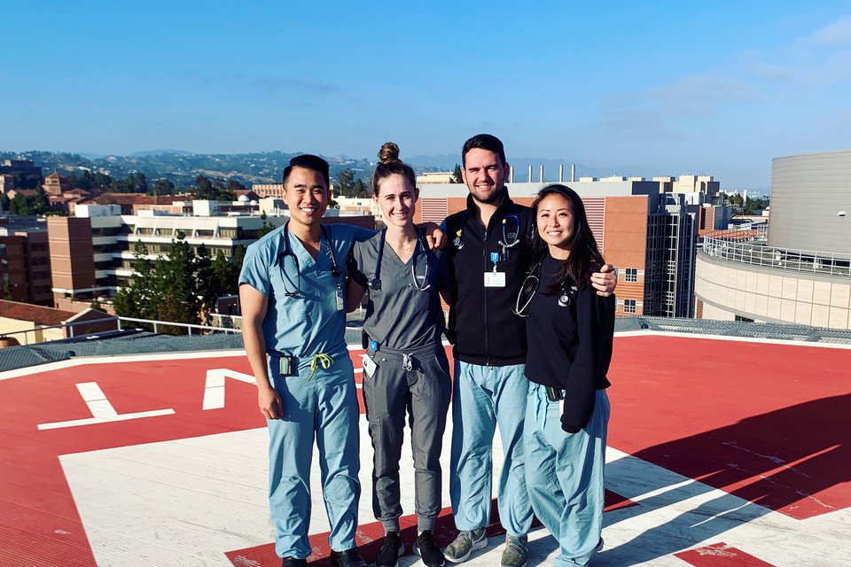 Residents on the roof of Ronald Reagan Medical Center