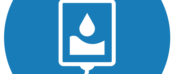 Blue and white icon representing a leukemia drug treatment