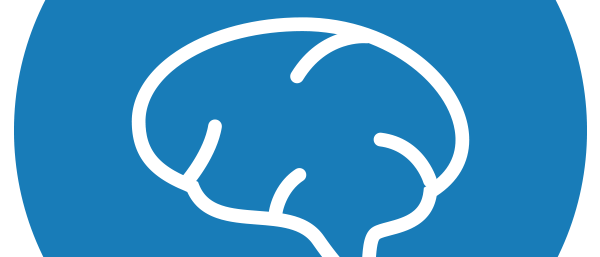 Blue and white icon representing the brain