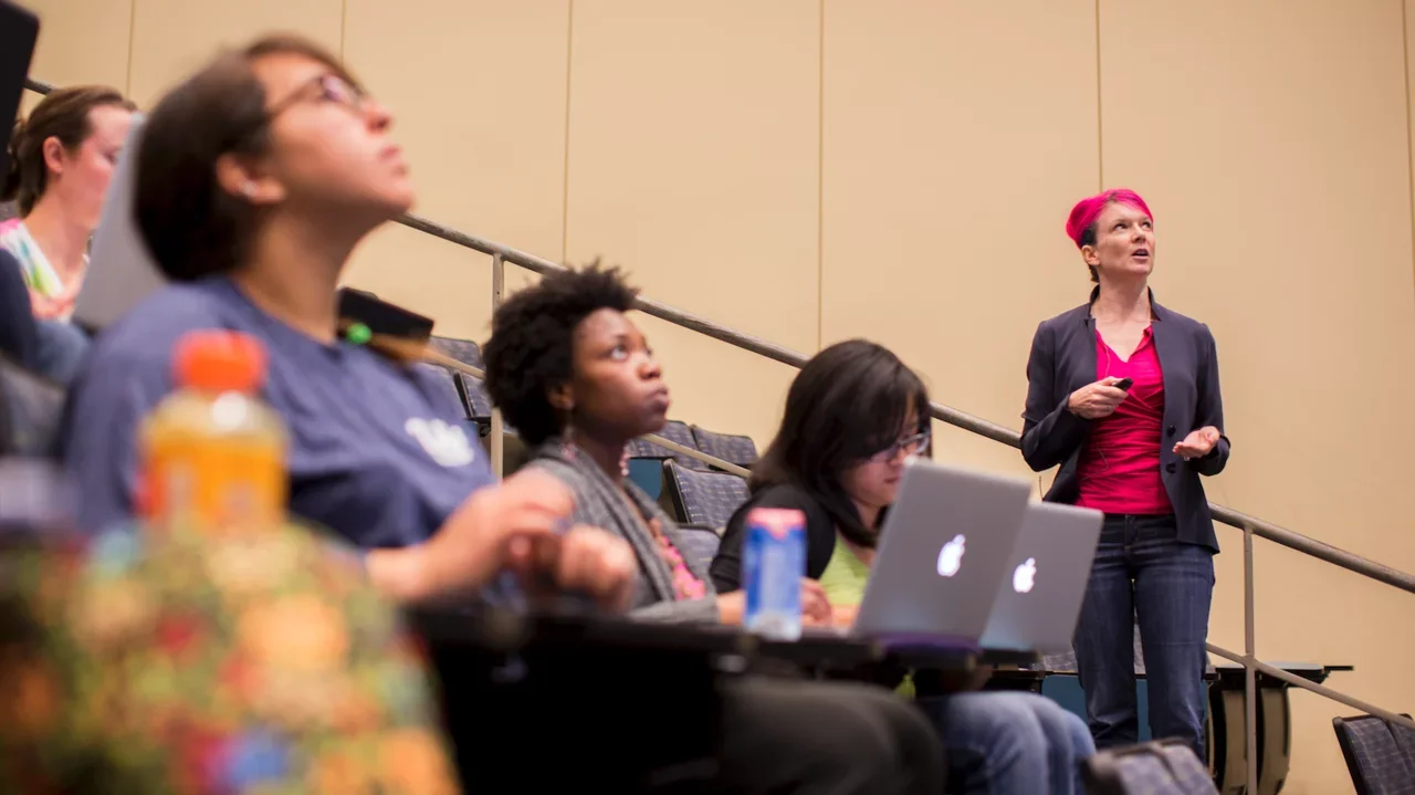 A lecture hall discussion in the biomedical sciences at UCLA medical school