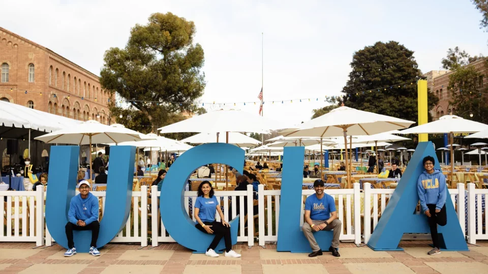The Agarwal family poses with UCLA letters