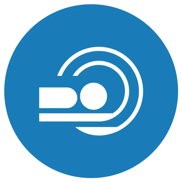 Blue and white icon representing a CT scan