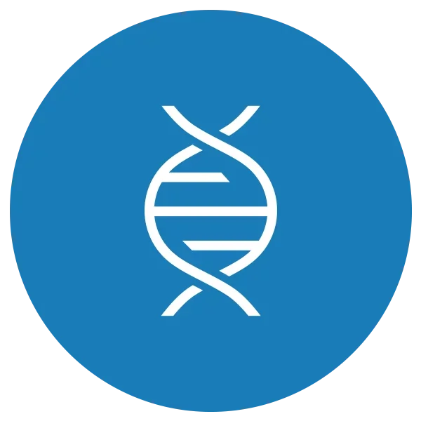 Blue and white icon representing a DNA strand