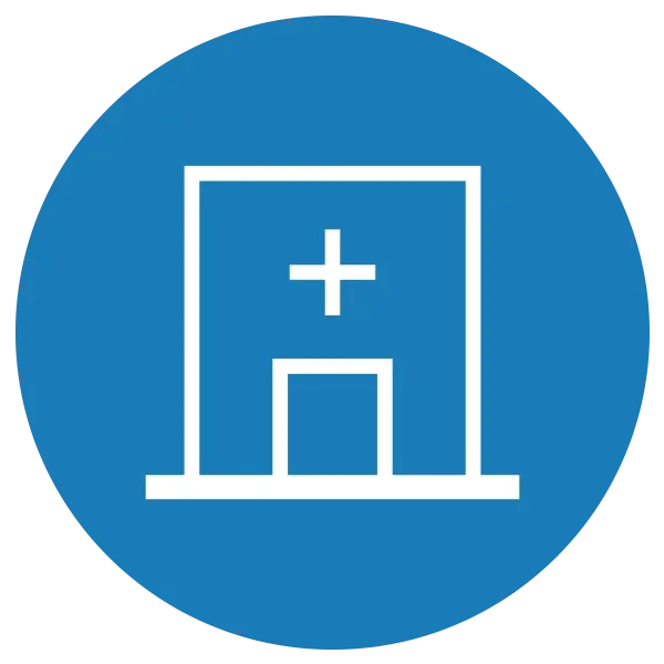 Blue and white icon representing a PET center