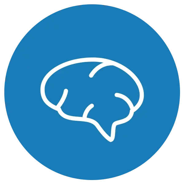 Blue and white icon representing the brain