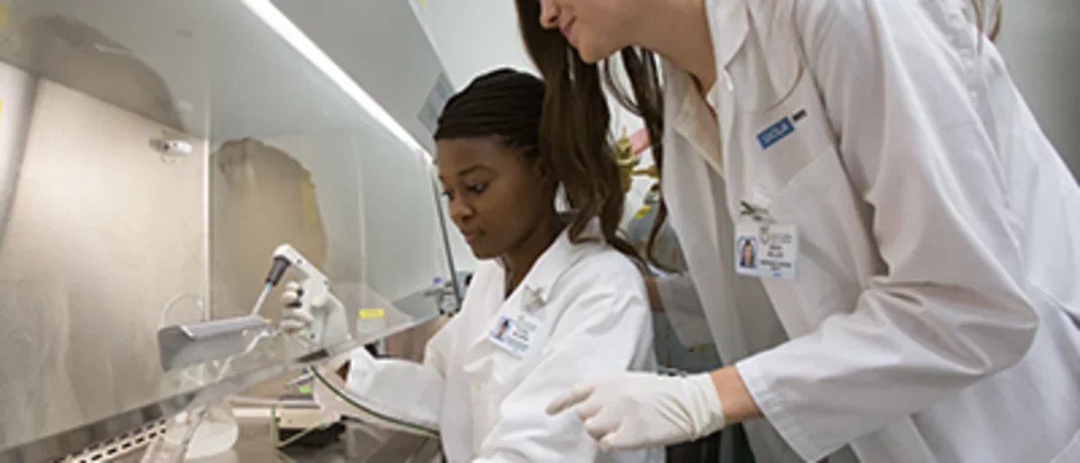 Medical school students working in a lab