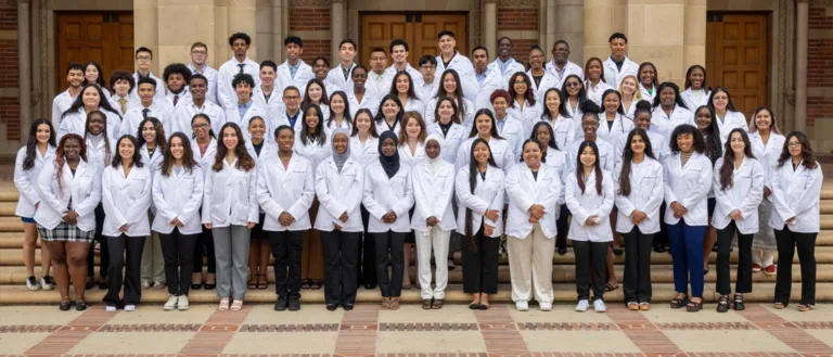The SHPEP 2023 Cohort of 80 students standing in front of the UCLA Royce Hall