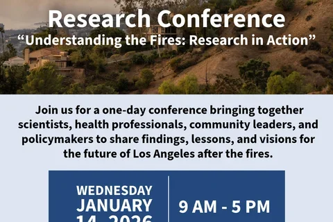 Photo of hil with a house with smoke in the background.  Details of the event listed in the website are written  on the image