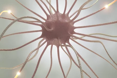 A computer rendering of a cell receiving electrical signals