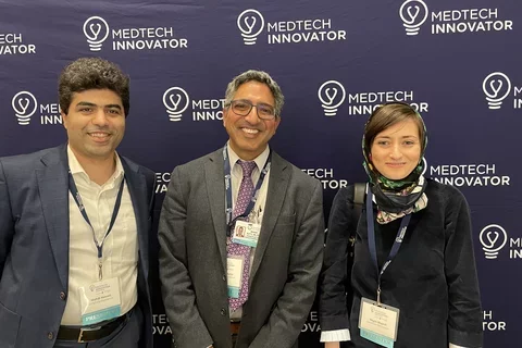 From left: UCLA project scientist and Symphony chief scientific officer Mahdi Hasani, UCLA professor Manish Butte, and UCLA alumna and Symphony CEO Negin Majedi