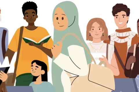 Illustration of students of different ethnicities