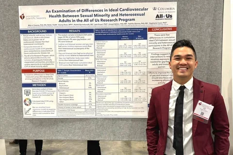 First-general medical student Danny Đoàn, pictured presenting his research on cardiovascular health and sexual minority groups.