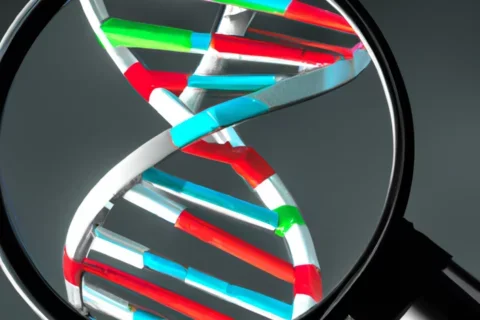 Magnifying class looking at DNA helix