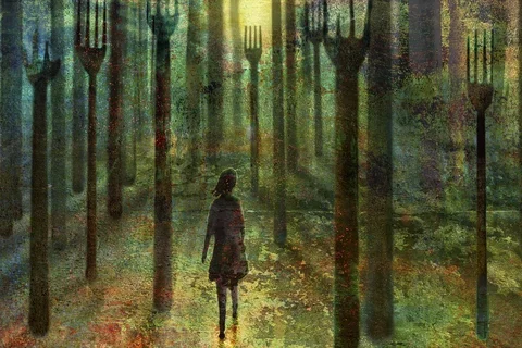 Eating Disorder Symptoms Types Treatment Abstract of Female Walking Through Forest of Forks