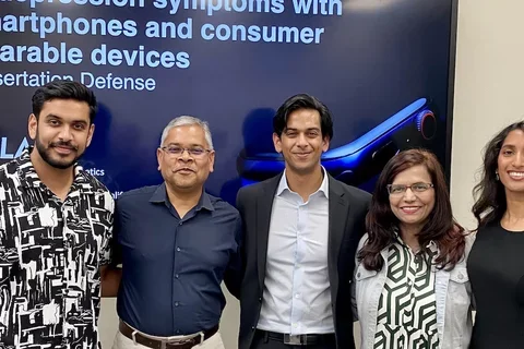 UCLA’s first medical informatics PhD, Samir Akre, pictured with his family on the day of his dissertation defense.