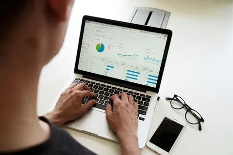 Person looking at statistical chart via laptop