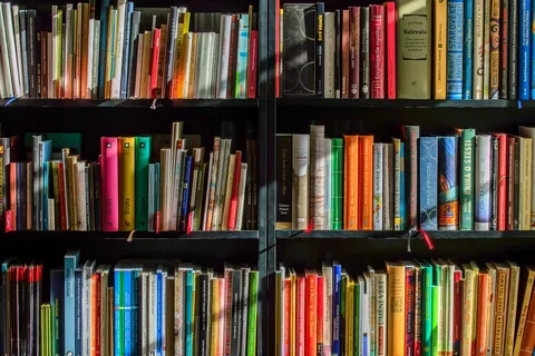 Colorful books on shelves