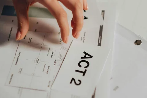 papers reading ACT 2 with other stage related instructions