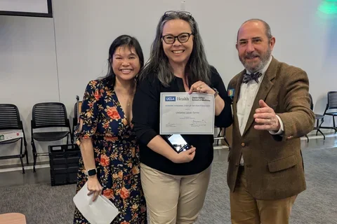 Arlene Feliciano, Christine Lazok-Torres, and Joaquín (Quim) Madrenas, , MD, PhD, at award ceremony