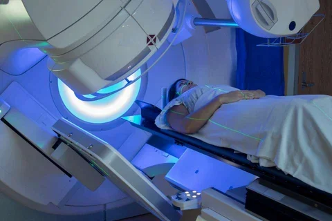 A patient undergoing a radiology scan 