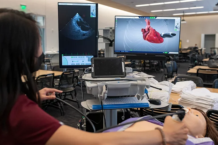 Life of a Medical Resident A medical student using an ultra sound device in a simulation environement
