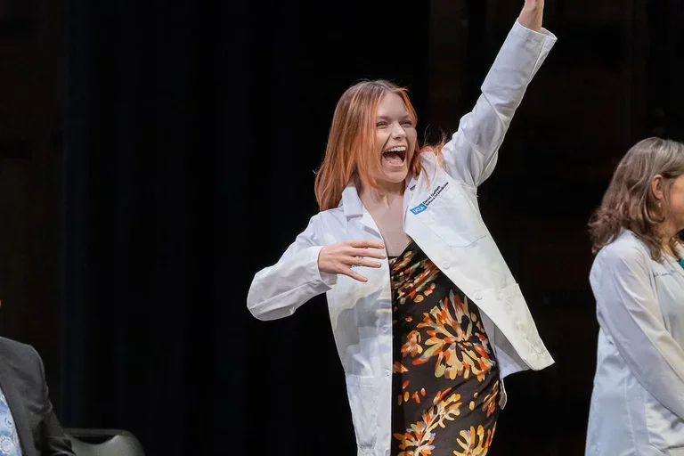 Tereza Vitkovska, pictured during her White Coat Ceremony, shares her story of becoming a doctor