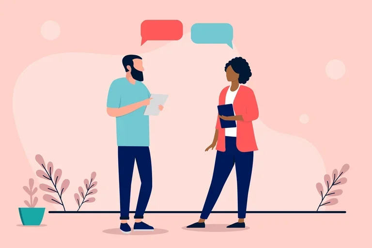 man and woman communicating