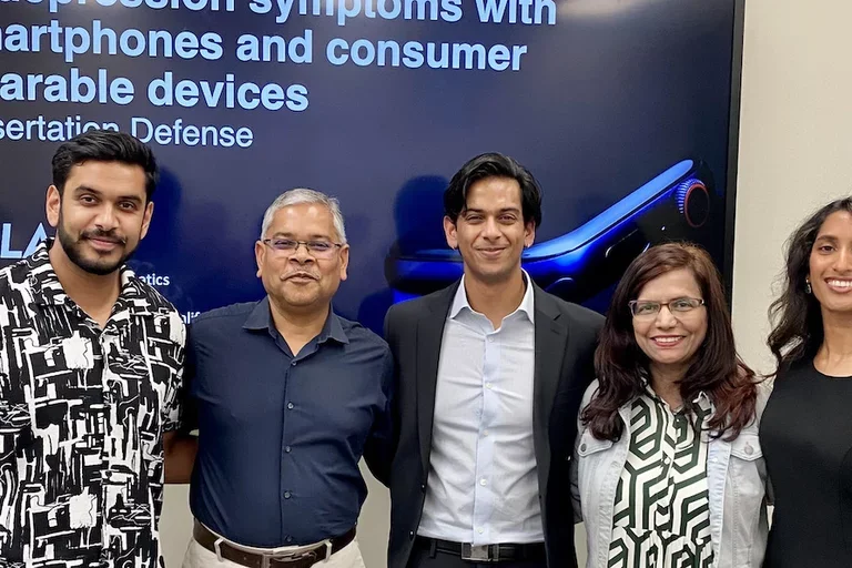 UCLA’s first medical informatics PhD, Samir Akre, pictured with his family on the day of his dissertation defense.