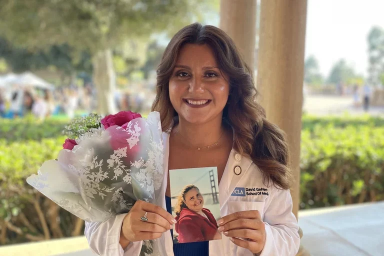 Medical student Maria Tercero Paz, pictured here in her White Coat, shares her story of becoming a doctor 