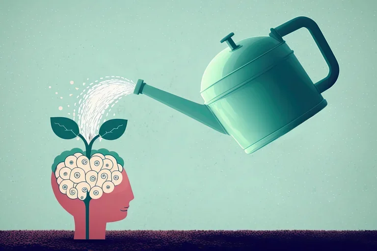 abstract image of a green pot watering a brain