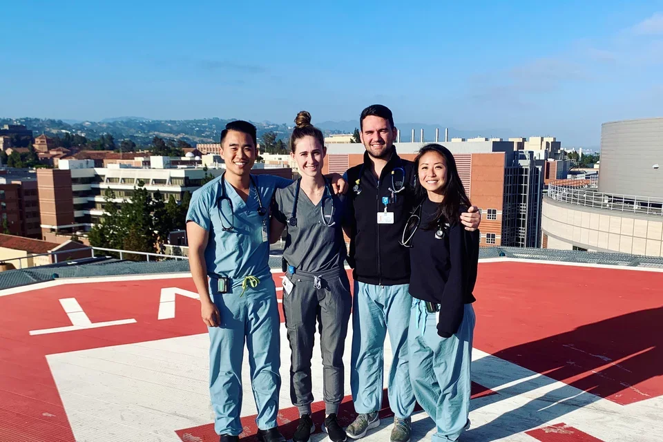 Residents on the roof of Ronald Reagan Medical Center