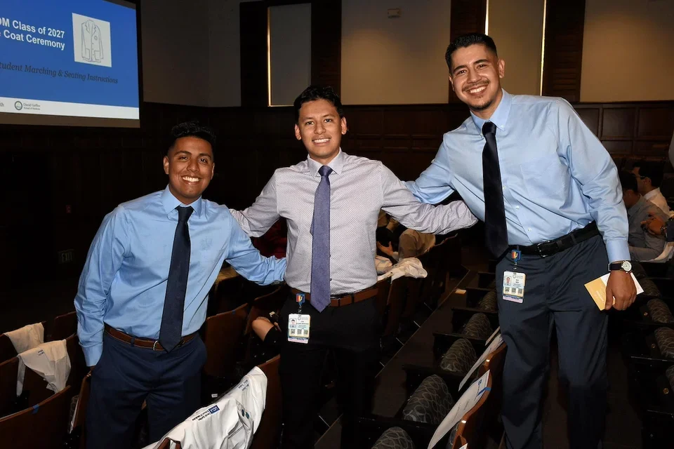 Jose, posing with classmates at the White Coat ceremony