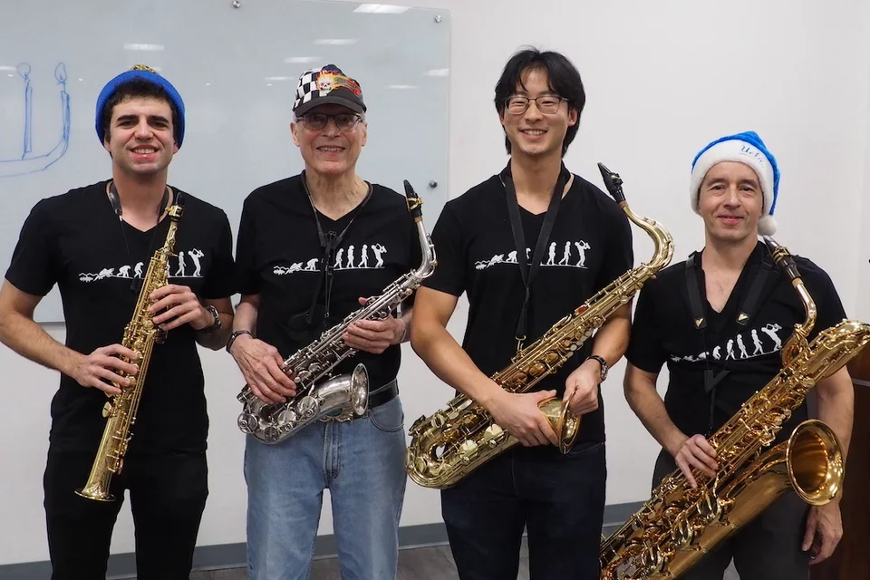 Justin Pi, pictured here with his UCLA saxophone quartet, shares his experience of getting a PhD at UCLA