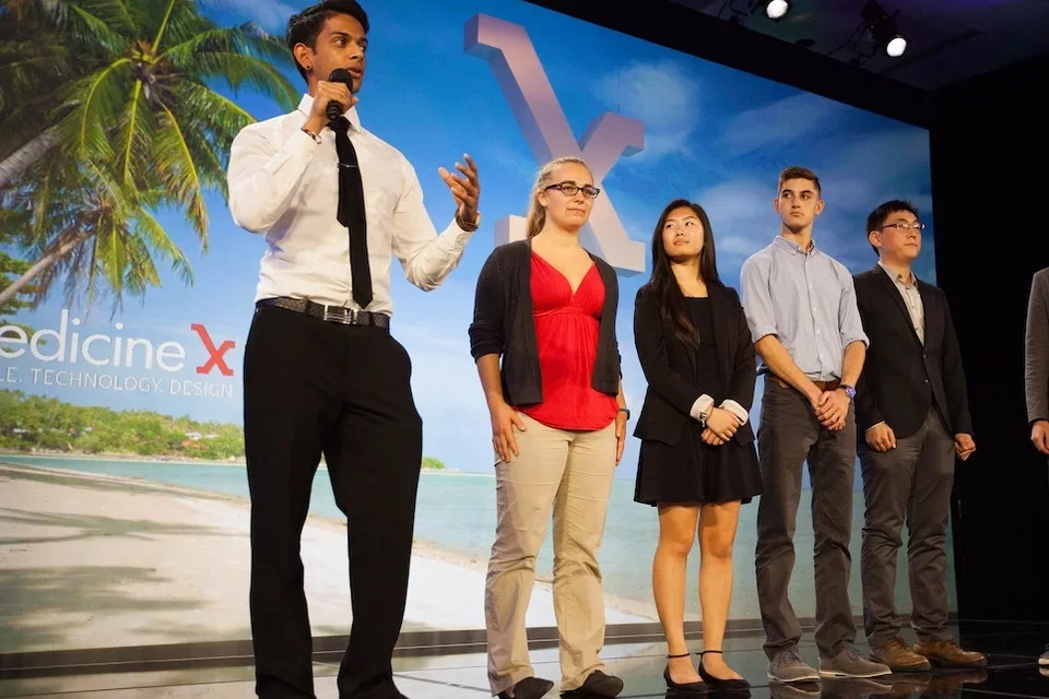 UCLA’s first medical informatics PhD, Samir Akre, pictured here giving a presentation. 
