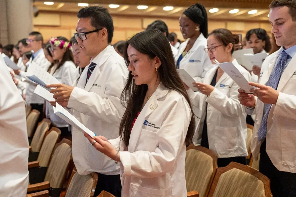 Class of 2029 students at the White Coat Ceremony at Royce Hall