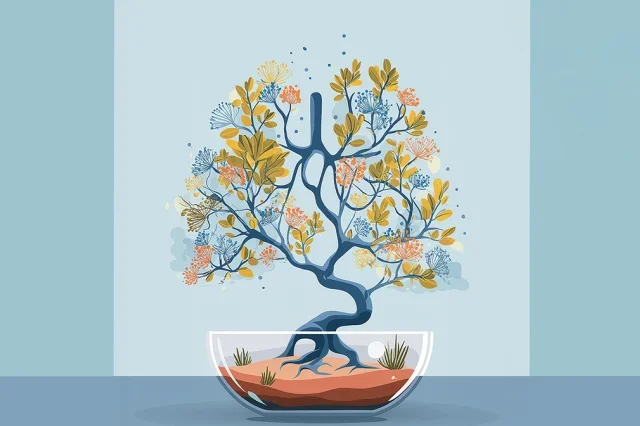 Illustration of a tree taking the shape of human lungs 