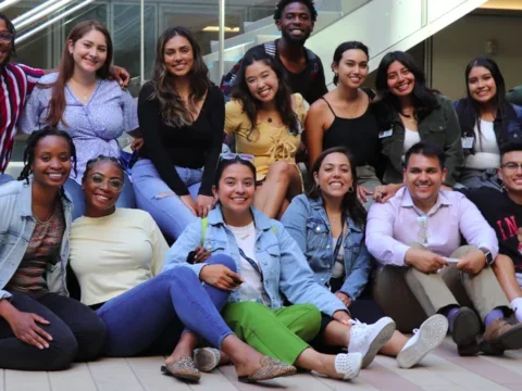 A PRIME-LA cohort gathered in the courtyard of Geffen Hall for group picture.