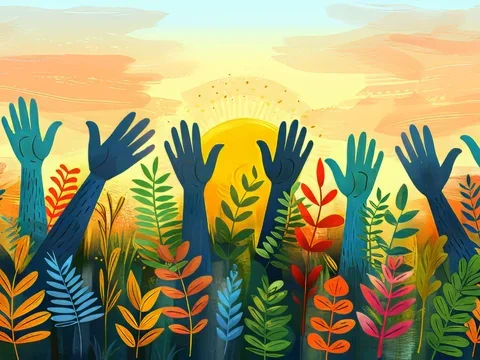 colorful hands waving