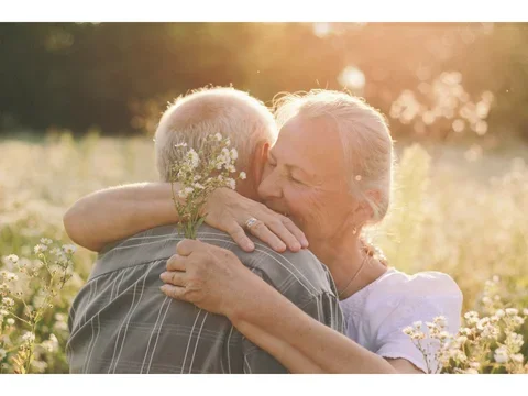 caucasian couple hugging