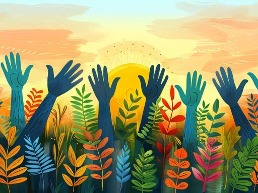 colorful hands waving
