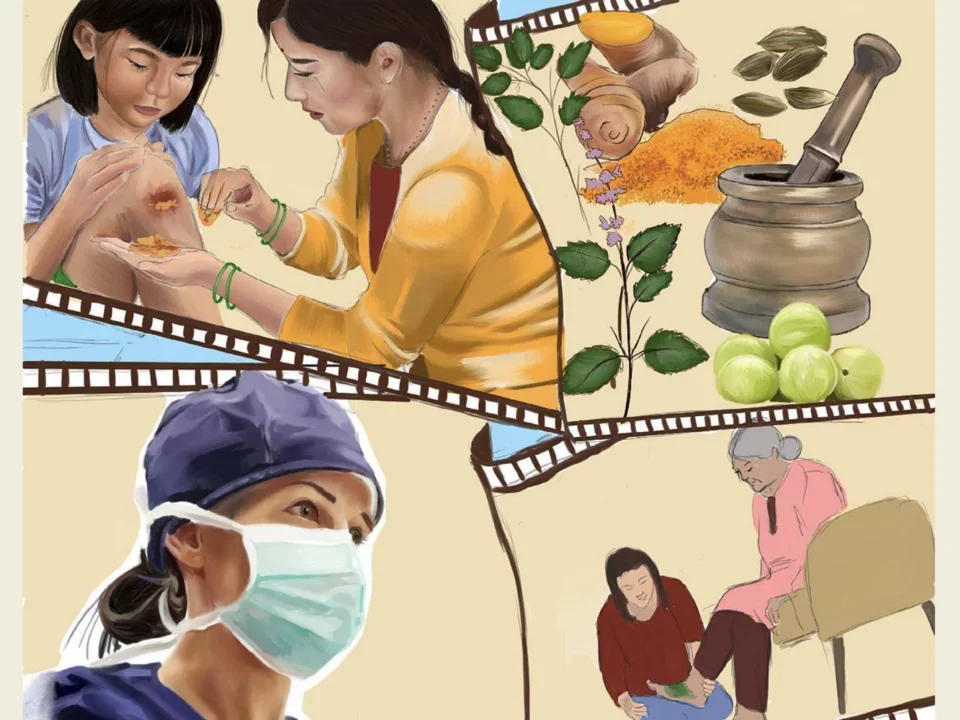 Painting showing different types of medical practices