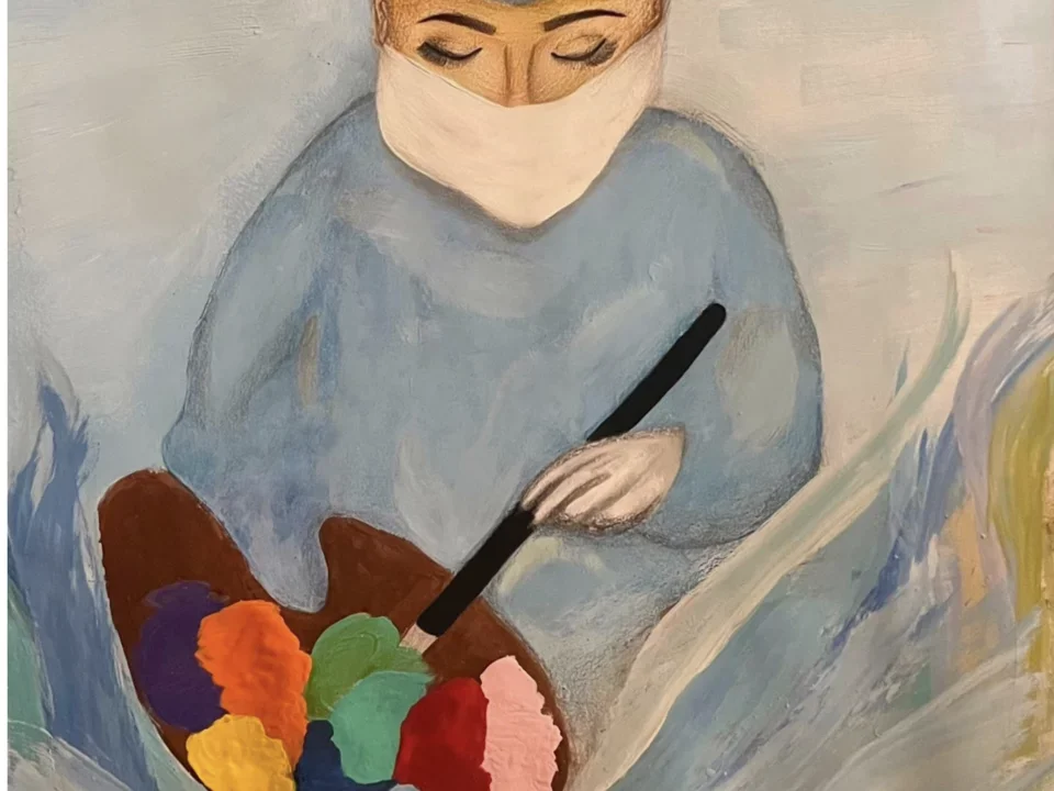 Paining of a physician with a paint palette