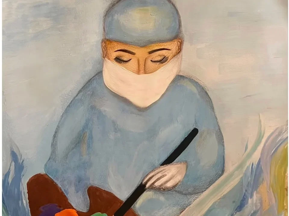 Paining of a physician with a paint palette