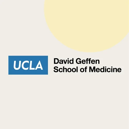 David Geffen School of Medicine logo on a sandstone background with a rising sun.