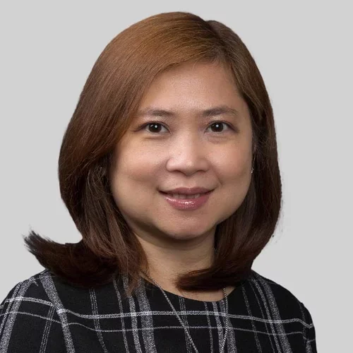 An headshot of Sheryl Diaz with short hair and a black top. 