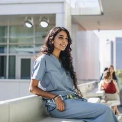 Medical student enjoying Geffen Hall