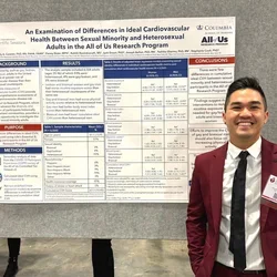 First-general medical student Danny Đoàn, pictured presenting his research on cardiovascular health and sexual minority groups.