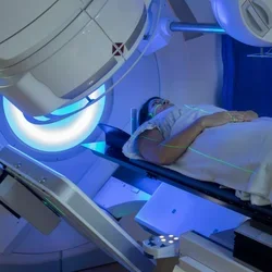 A patient undergoing a radiology scan 