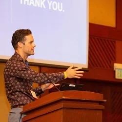 UCLA Surgical Oncologist Dr. Brian Kadera, pictured giving a talk 